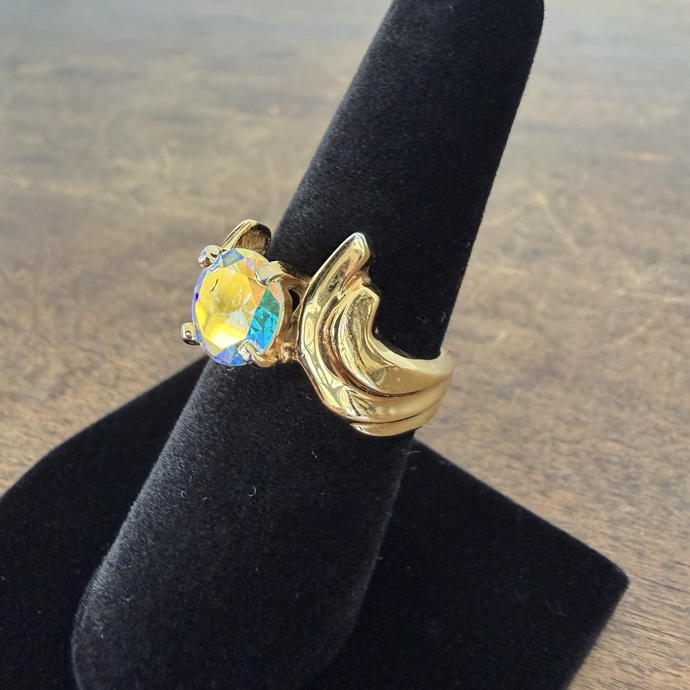Vintage Gold Tone Stering Silver Ring Mercury Mist Topaz Sz 7 Estate Jewelry